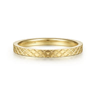 14K Yellow Gold Textured Checkered Stackable Ring