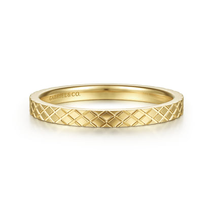 14K Yellow Gold Textured Checkered Stackable Ring