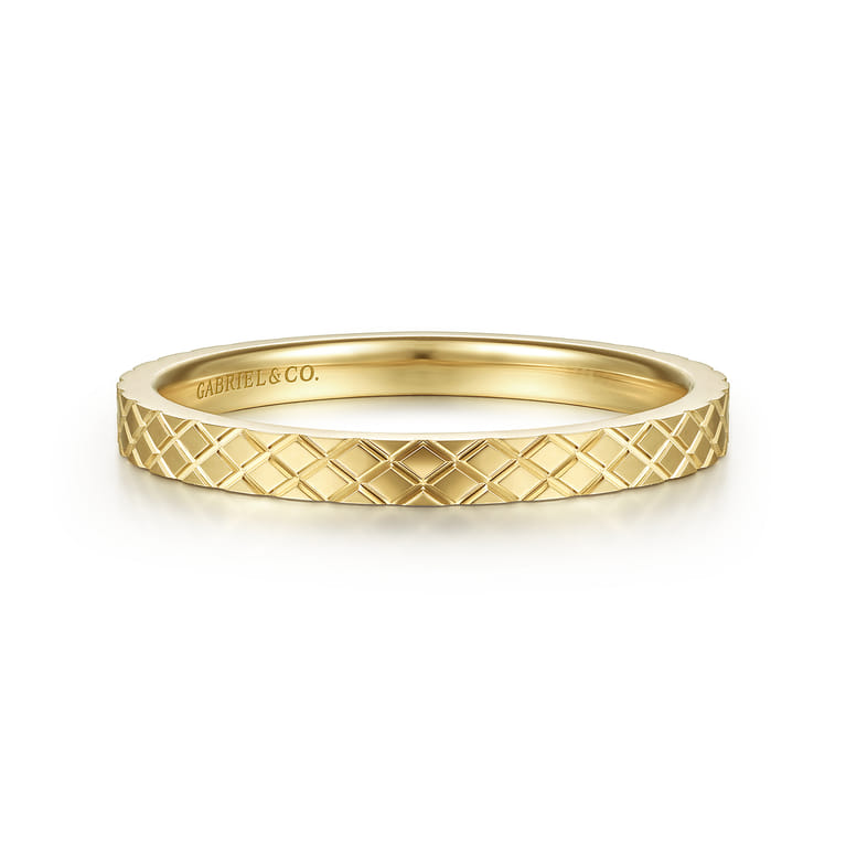 14K Yellow Gold Textured Checkered Stackable Ring - Shot 1