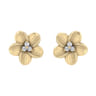 14K Yellow Gold Textured Flower and Diamond Stud Earrings - 0.08 ct