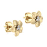 14K Yellow Gold Textured Flower and Diamond Stud Earrings - 0.08 ct