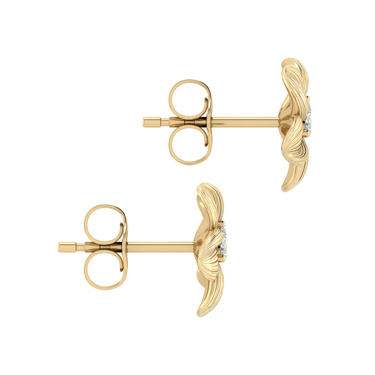 14K Yellow Gold Textured Flower and Diamond Stud Earrings - 0.08 ct - Shot 3