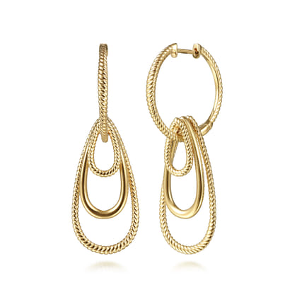 14K Yellow Gold Textured Huggies with Multi Teardrops