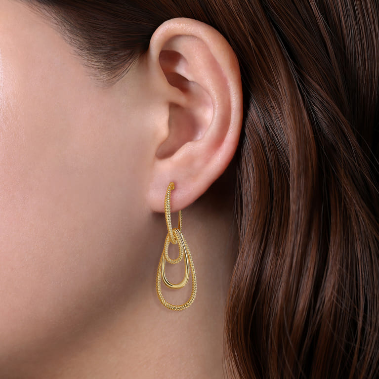 14K Yellow Gold Textured Huggies with Multi Teardrops - Shot 2