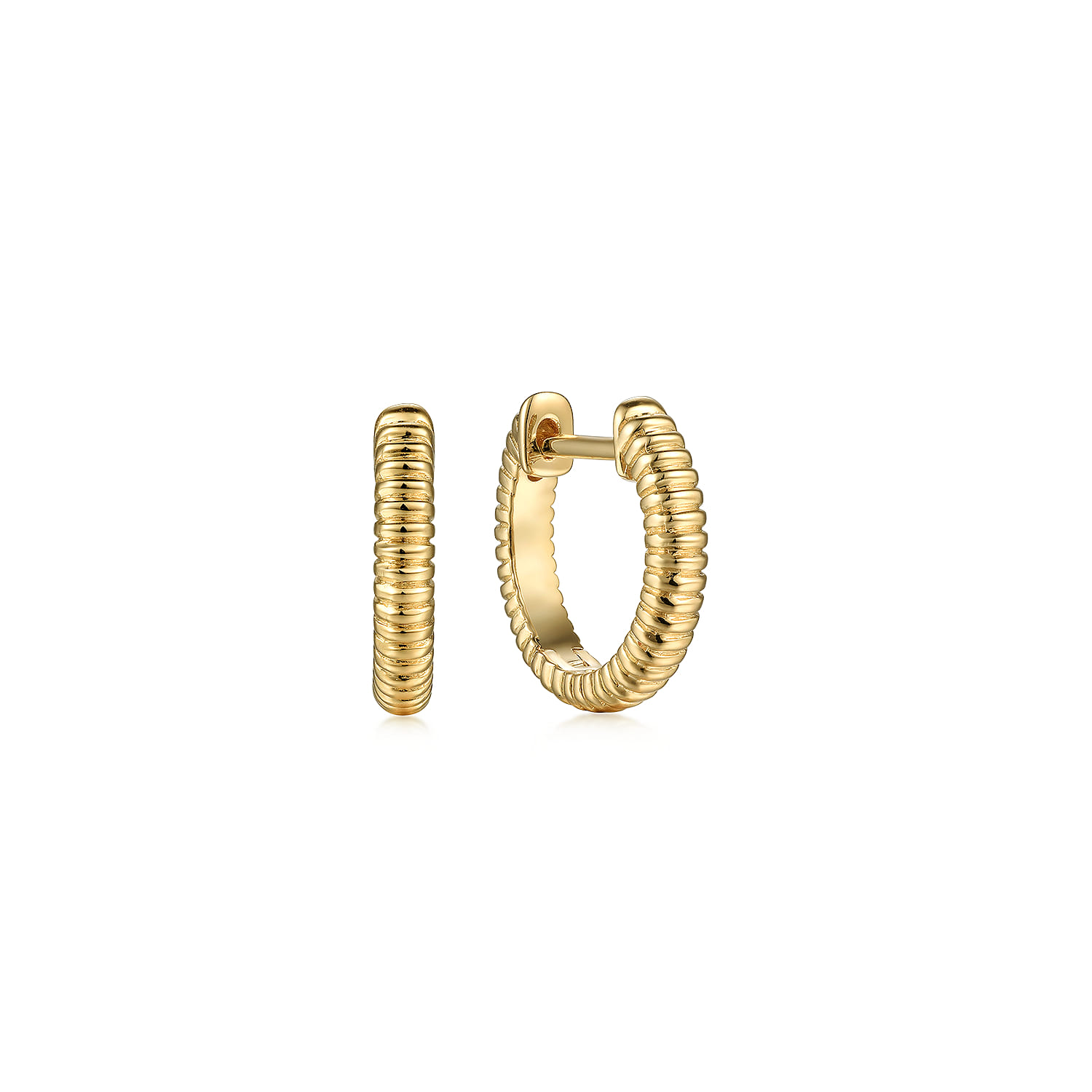 14K Yellow Gold Textured Huggies - Shot 1