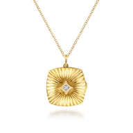 14K Yellow Gold Textured Locket Necklace with Diamond Center
