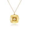 14K Yellow Gold Textured Locket Necklace with Diamond Center - 0.02 ct