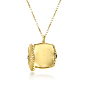 14K Yellow Gold Textured Locket Necklace with Diamond Center