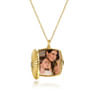 14K Yellow Gold Textured Locket Necklace with Diamond Center - 0.02 ct