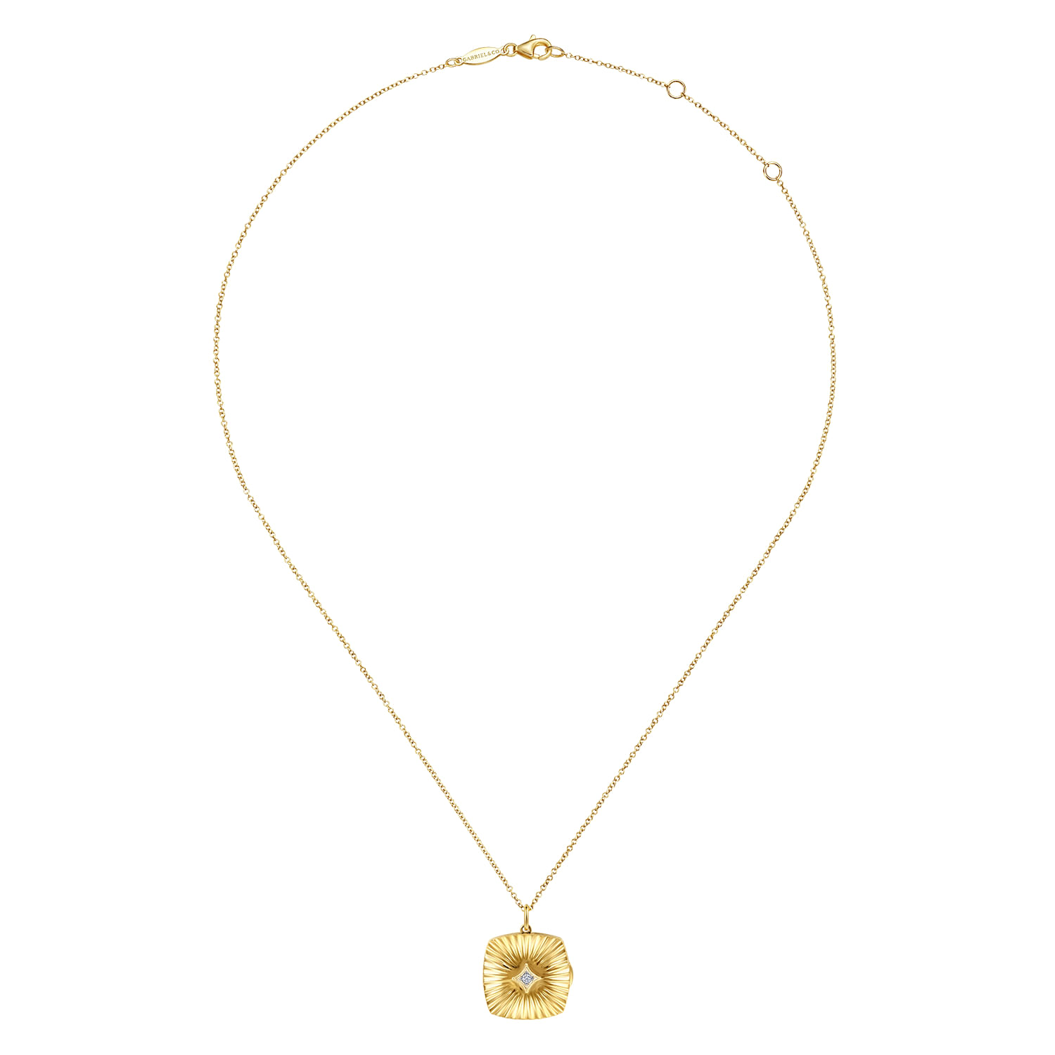 14K Yellow Gold Textured Locket Necklace with Diamond Center