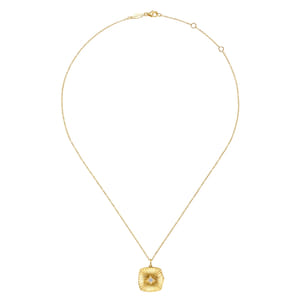 14K Yellow Gold Textured Locket Necklace with Diamond Center