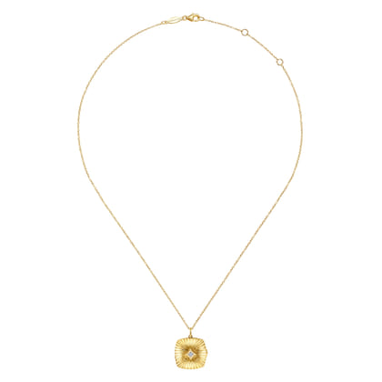 14K Yellow Gold Textured Locket Necklace with Diamond Center