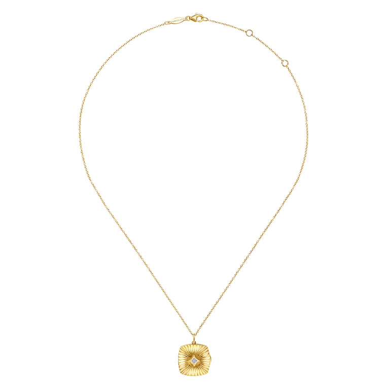 14K Yellow Gold Textured Locket Necklace with Diamond Center - 0.02 ct - Shot 4