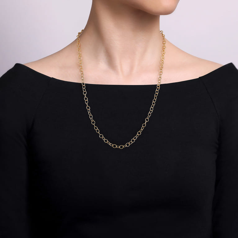 14K Yellow Gold Textured Oval Link Chain Necklace - Shot 3