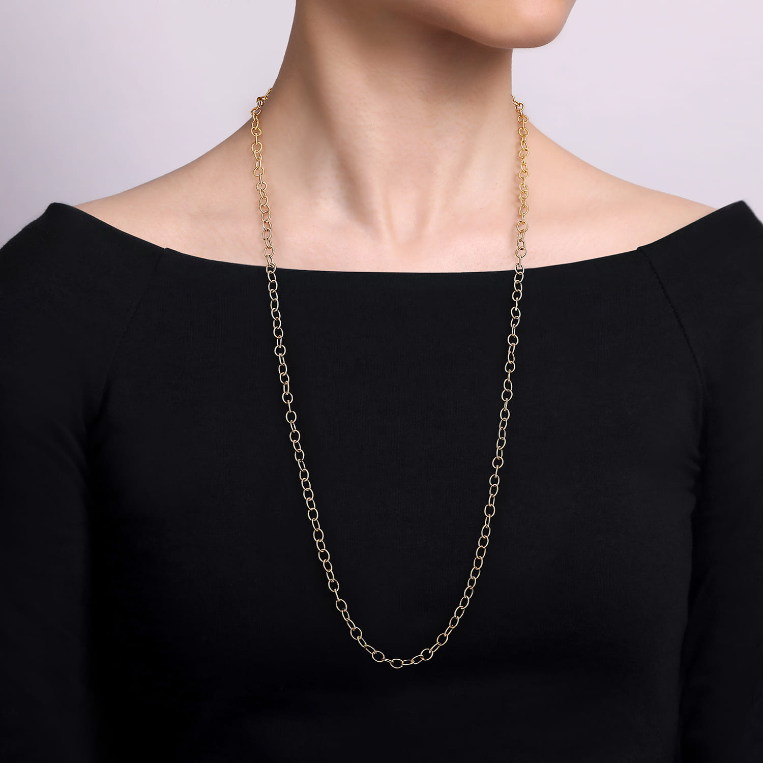 14K Yellow Gold Textured Oval Link Chain Necklace - Shot 3