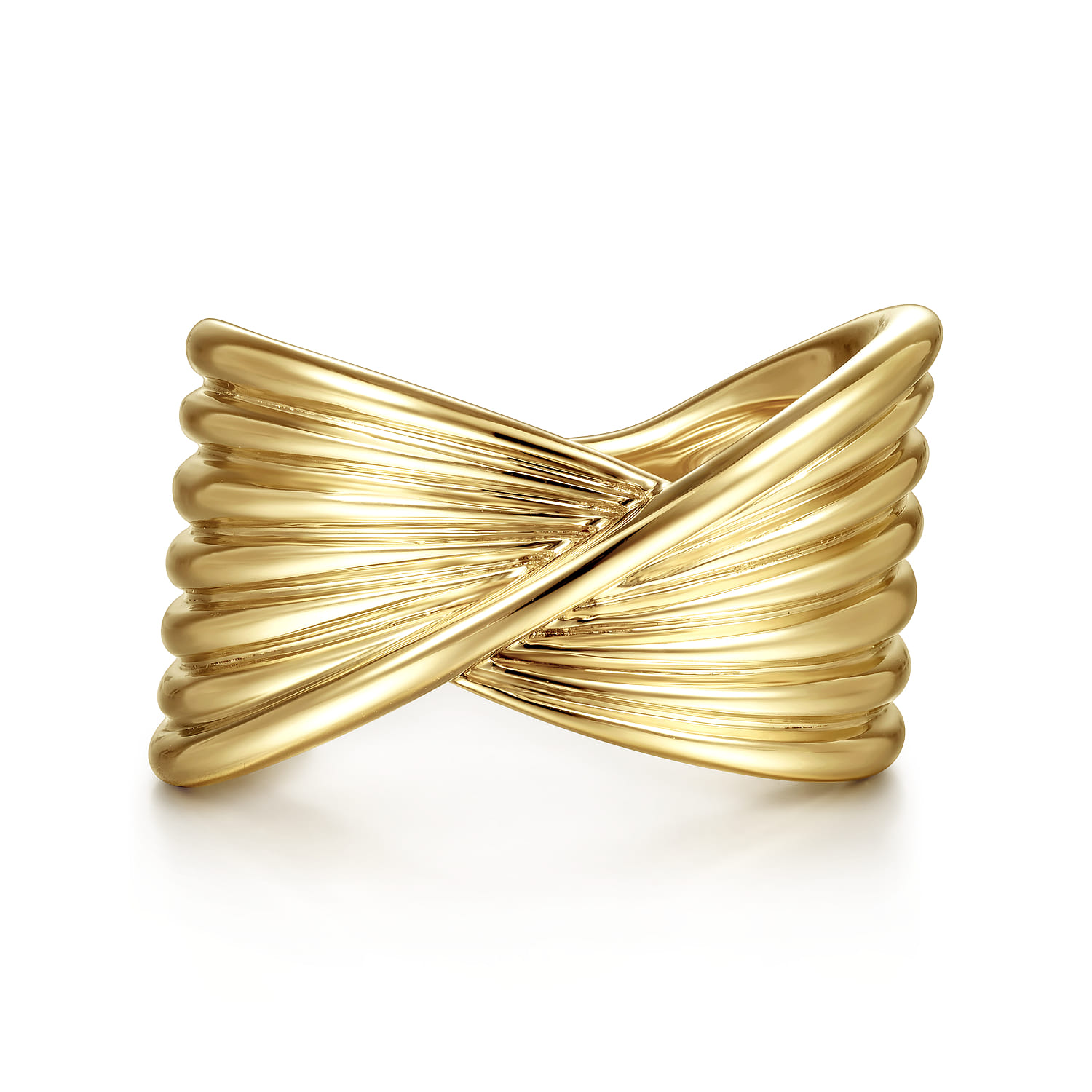 14K Yellow Gold Textured Rows Twist Ring - Shot 1