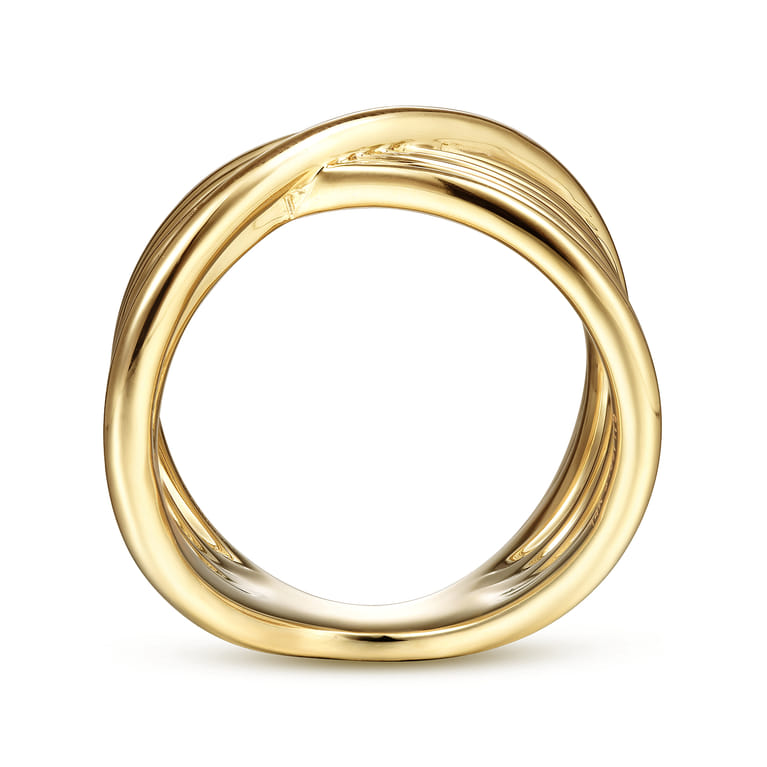 14K Yellow Gold Textured Rows Twist Ring - Shot 2
