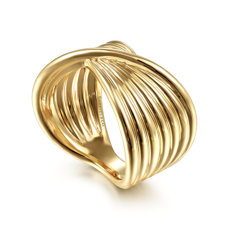14K Yellow Gold Textured Rows Twist Ring - Shot 3