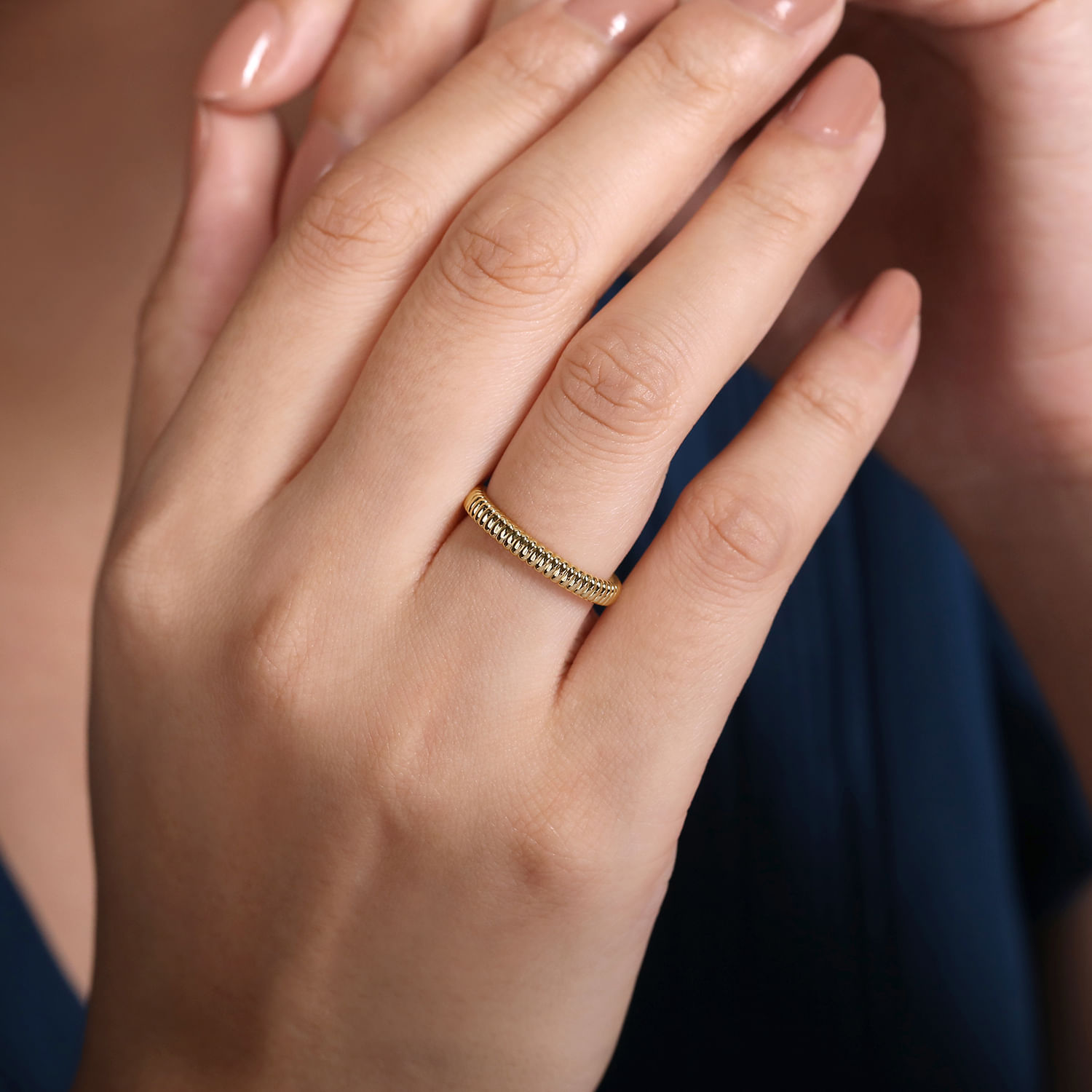 14K Yellow Gold Textured Stackable Ring - Shot 5