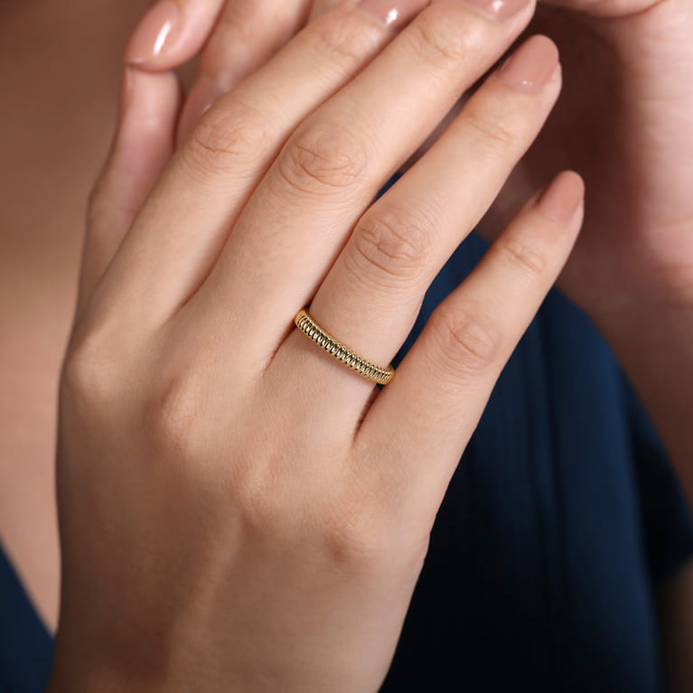 14K Yellow Gold Textured Stackable Ring - Shot 5