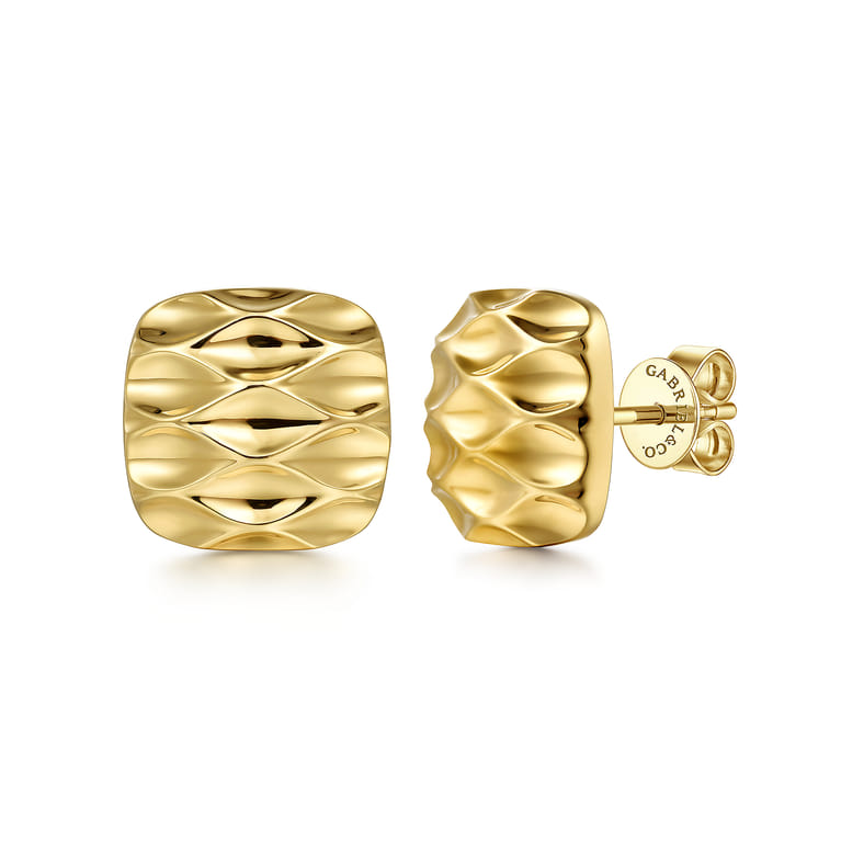 14K Yellow Gold Textured Stud Earrings - Shot 1