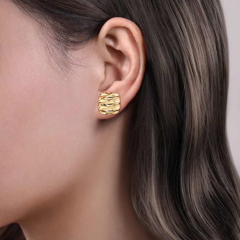 14K Yellow Gold Textured Stud Earrings - Shot 2