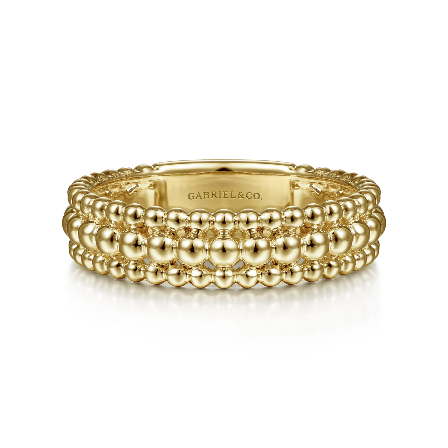 14K Yellow Gold Three Row Bujukan Bead Ring - Shot 1