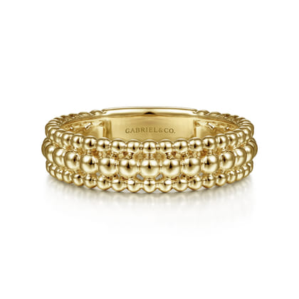 14K Yellow Gold Three Row Bujukan Bead Ring