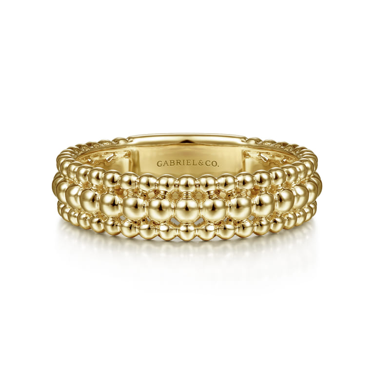 14K Yellow Gold Three Row Bujukan Bead Ring - Shot 1
