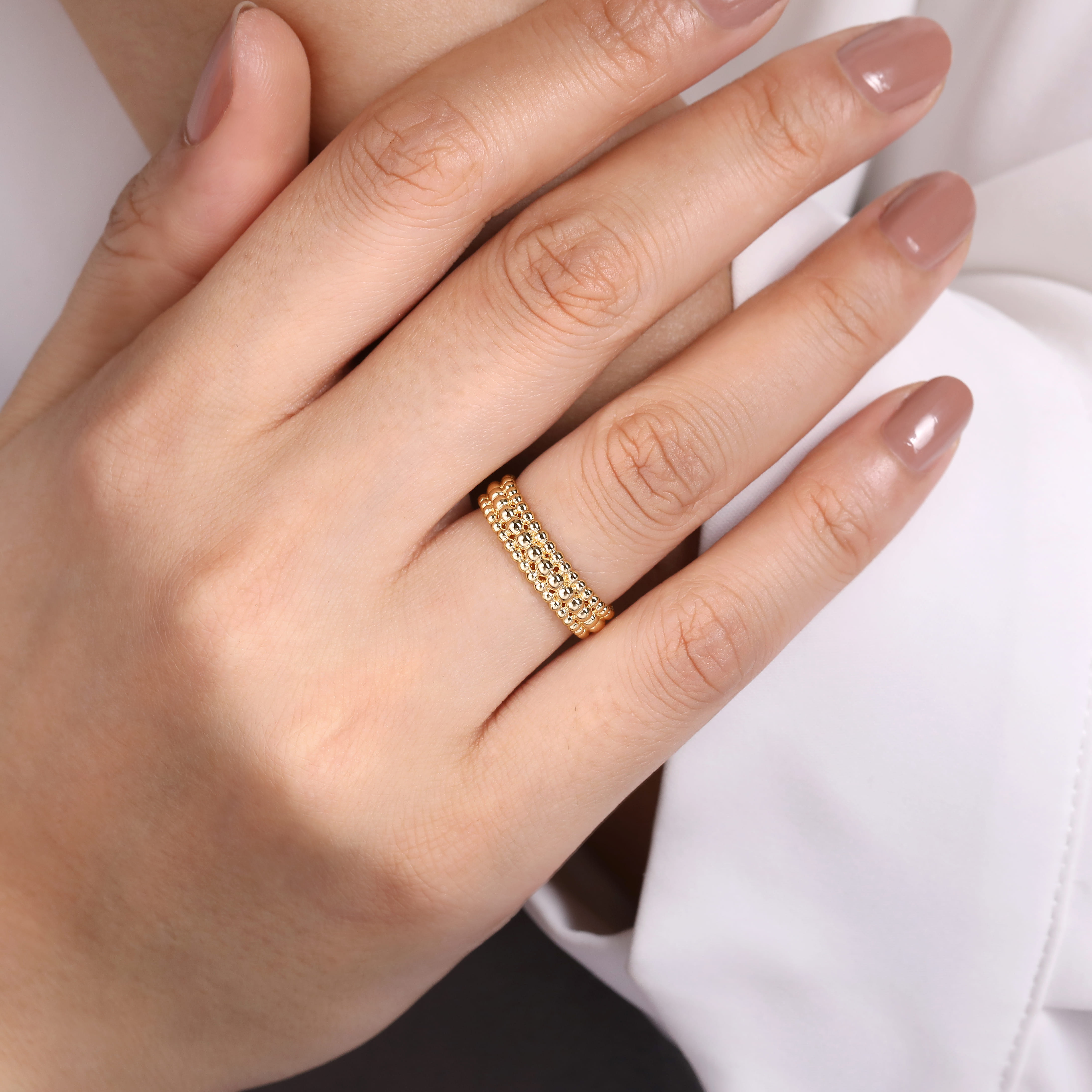 14K Yellow Gold Three Row Bujukan Bead Ring - Shot 6