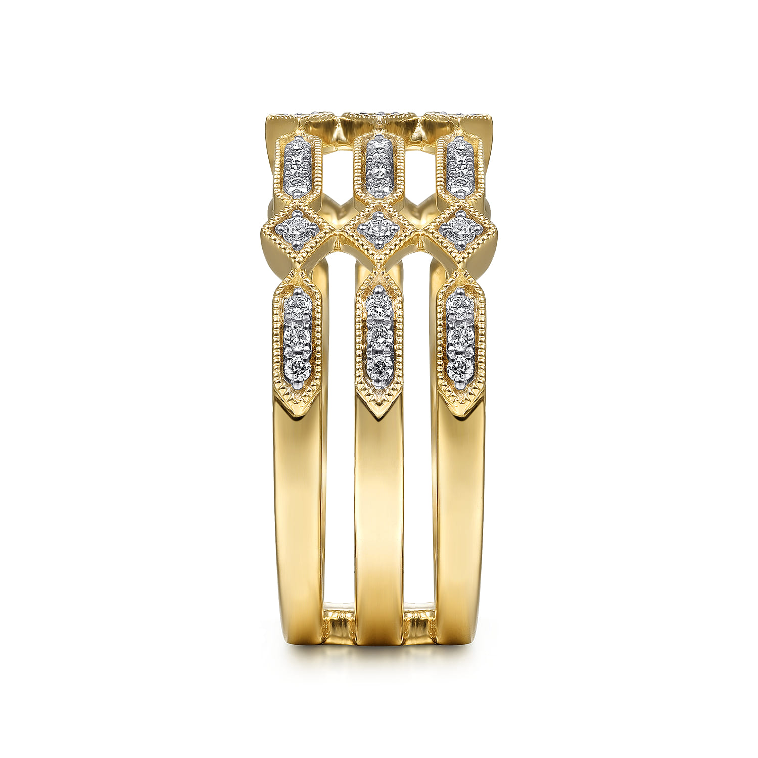 14K Yellow Gold Three Row Diamond Ring - 0.25 ct - Shot 4