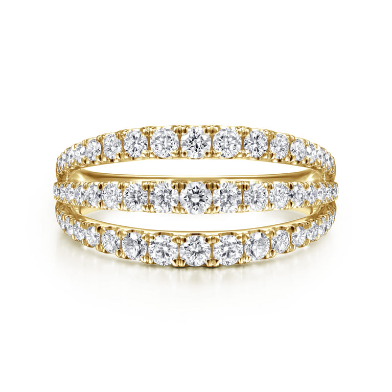 14K Yellow Gold Three Row Diamond Ring - 1 ct - Shot 1