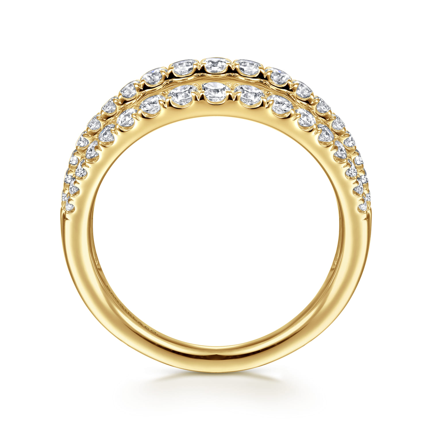 14K Yellow Gold Three Row Diamond Ring - 1 ct - Shot 2