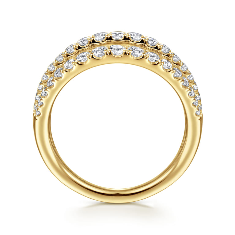 14K Yellow Gold Three Row Diamond Ring - 1 ct - Shot 2