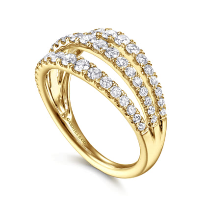 14K Yellow Gold Three Row Diamond Ring