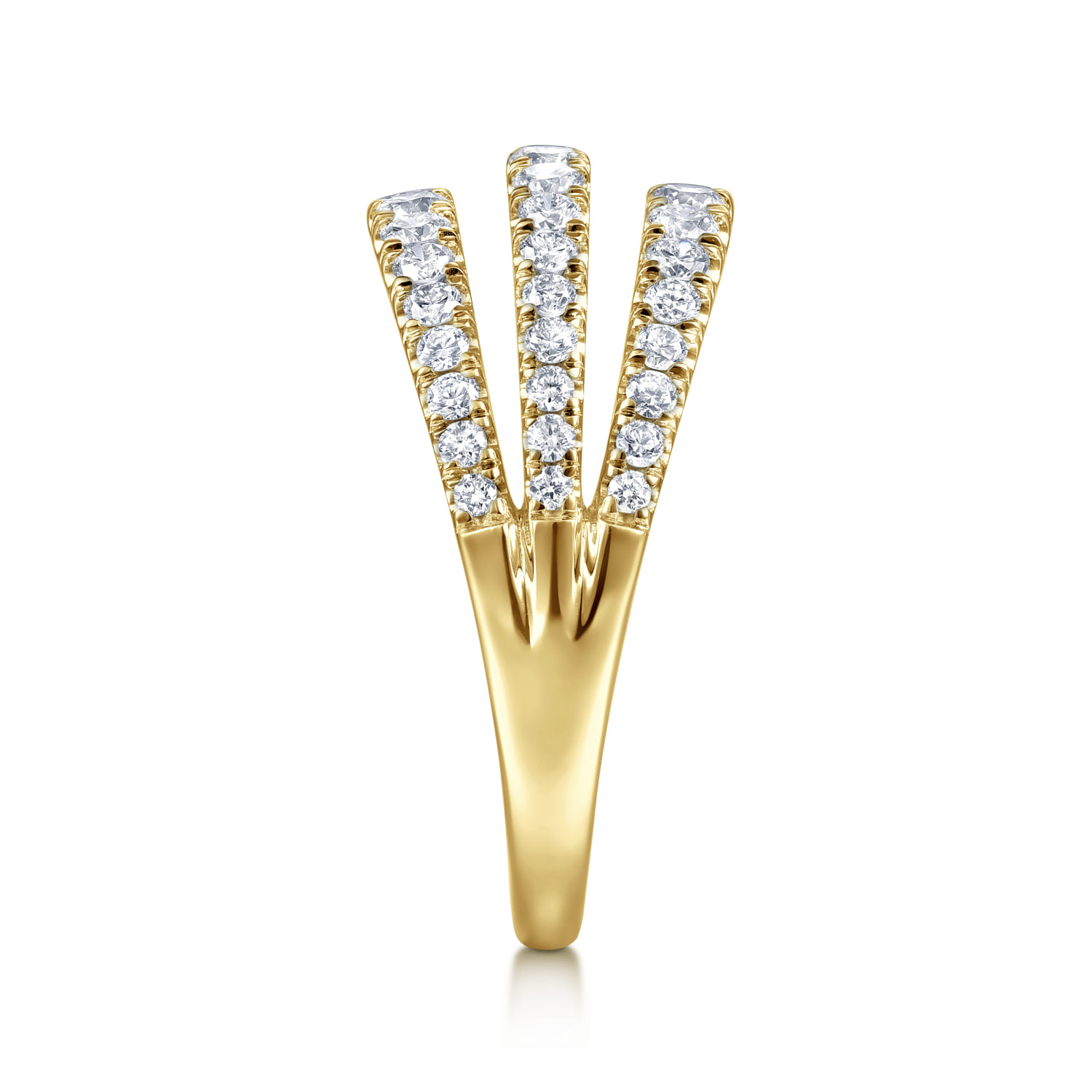 14K Yellow Gold Three Row Diamond Ring - 1 ct - Shot 4