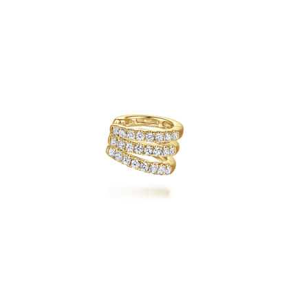 14K Yellow Gold Three Row Diamond Single Ear Cuff