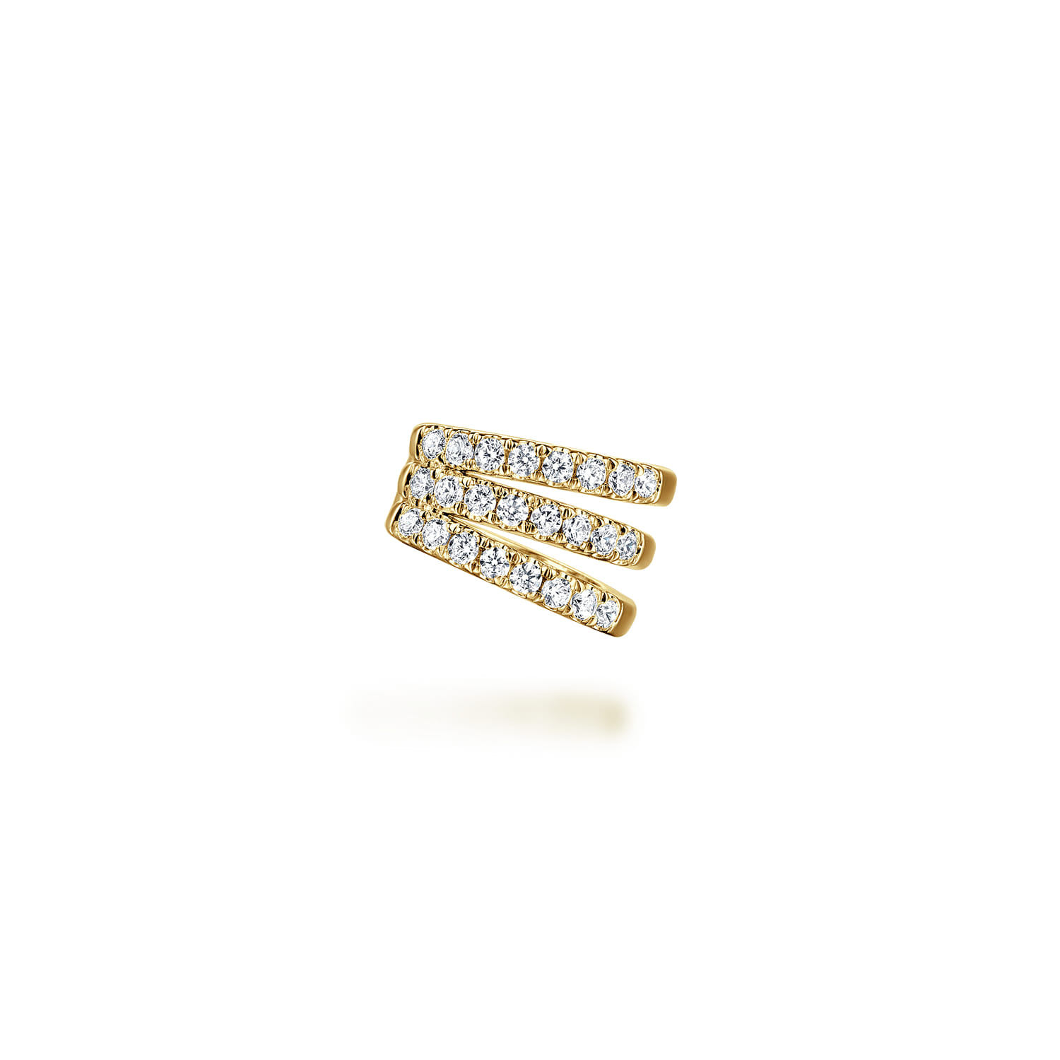 14K Yellow Gold Three Row Diamond Single Ear Cuff