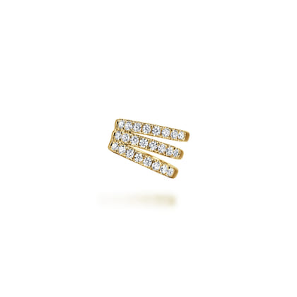 14K Yellow Gold Three Row Diamond Single Ear Cuff