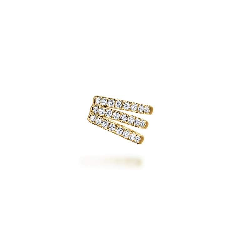 14K Yellow Gold Three Row Diamond Single Ear Cuff - 0.36 ct - Shot 2