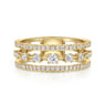 14K Yellow Gold Three Row Diamond Station Ring - 0.5 ct
