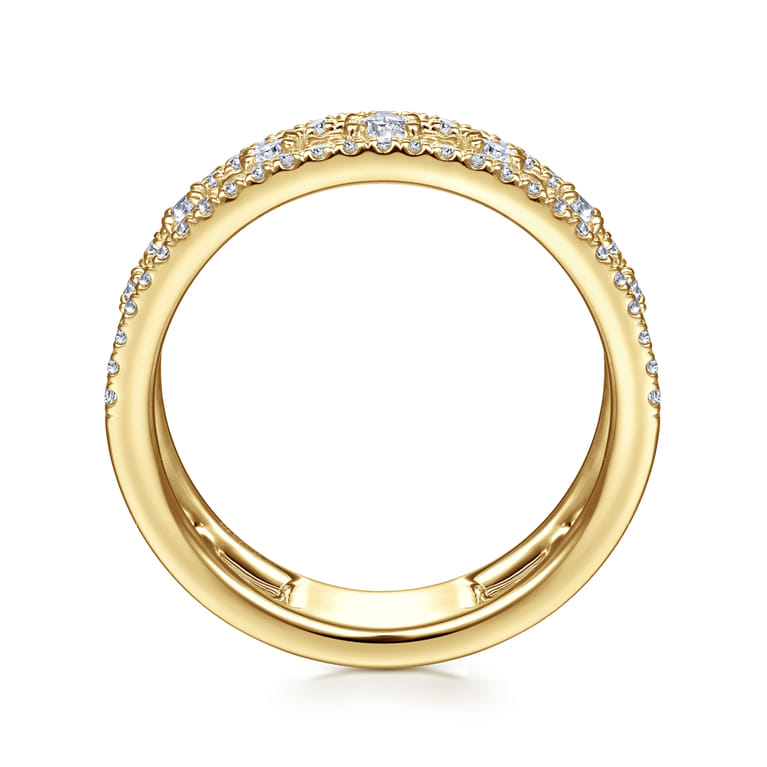 14K Yellow Gold Three Row Diamond Station Ring - 0.5 ct - Shot 2