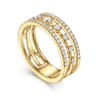14K Yellow Gold Three Row Diamond Station Ring - 0.5 ct