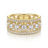 14K Yellow Gold Three Row Diamond Wide Band Ring - 1.15 ct