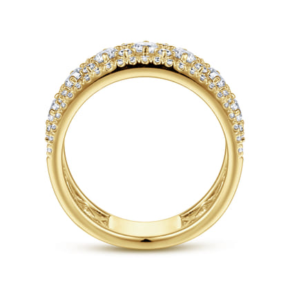 14K Yellow Gold Three Row Diamond Wide Band Ring