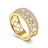 14K Yellow Gold Three Row Diamond Wide Band Ring - 1.15 ct