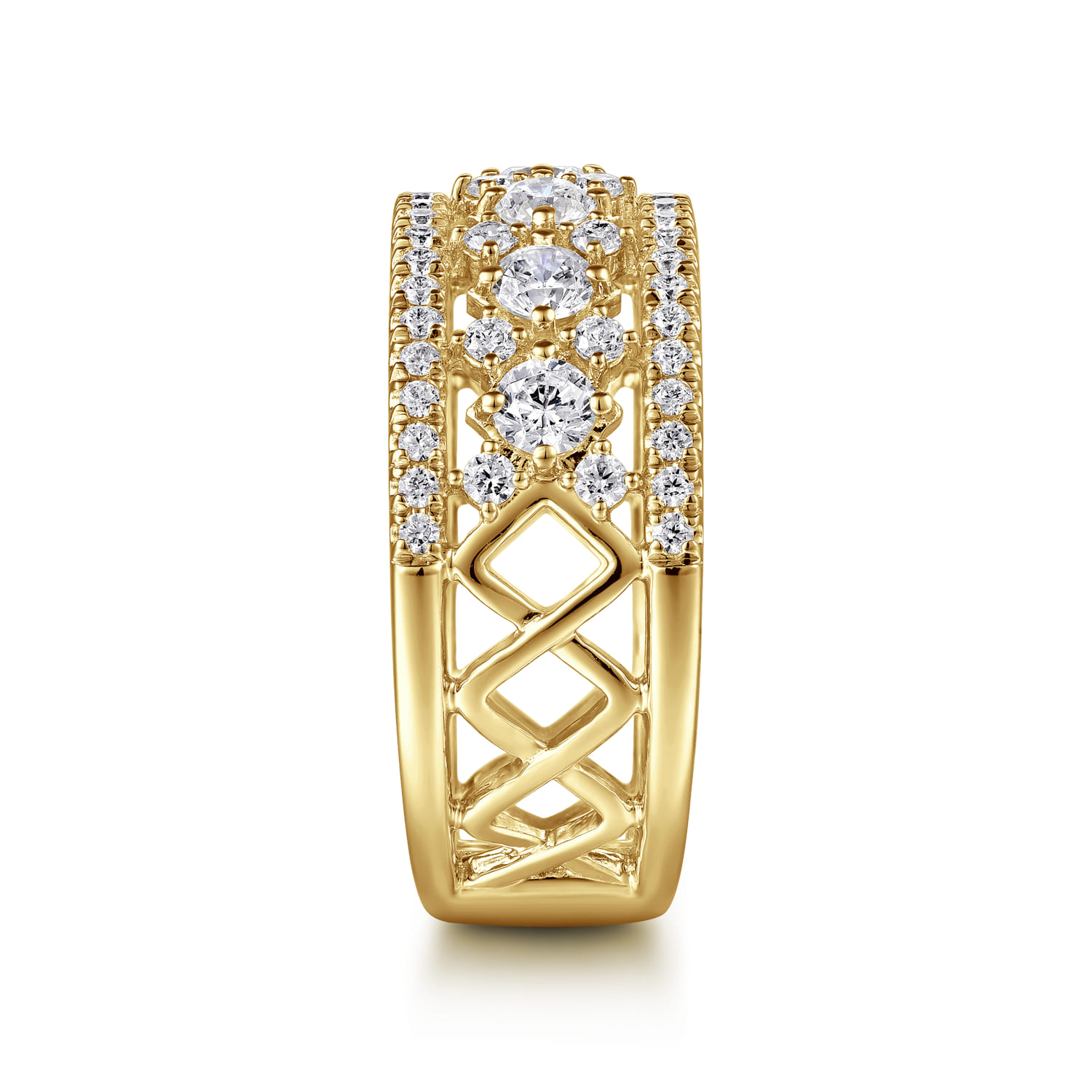 14K Yellow Gold Three Row Diamond Wide Band Ring - 1.15 ct - Shot 4