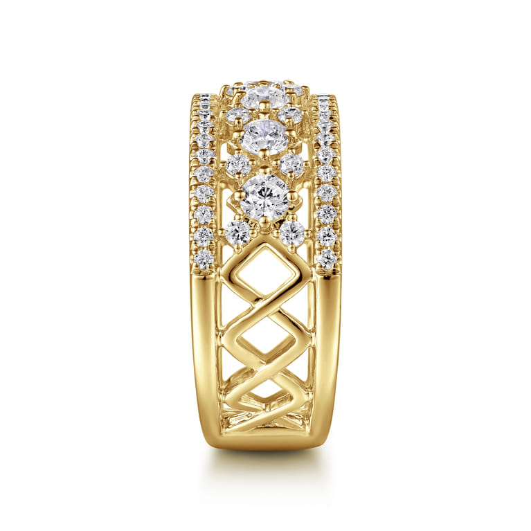 14K Yellow Gold Three Row Diamond Wide Band Ring - 1.15 ct - Shot 4