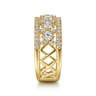 14K Yellow Gold Three Row Diamond Wide Band Ring - 1.15 ct