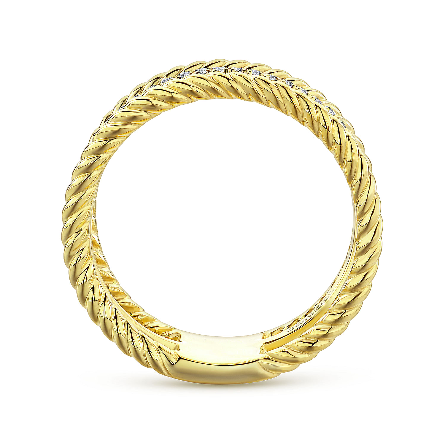 14K Yellow Gold Three Row Twisted Rope and Diamond Band Open Ring - 0.24 ct - Shot 2